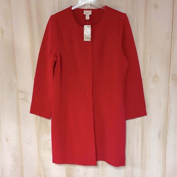 Nwt Chico’s Red Collarless Snap Front Coat Sz 1 Pockets